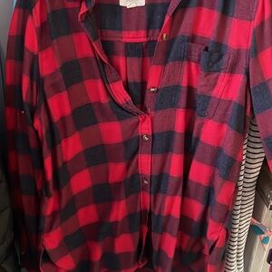 American Eagle Outfitters Red and Black Plaid Blouse